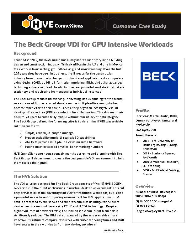 The Beck Group: VDI for GPU Intensive Workloads