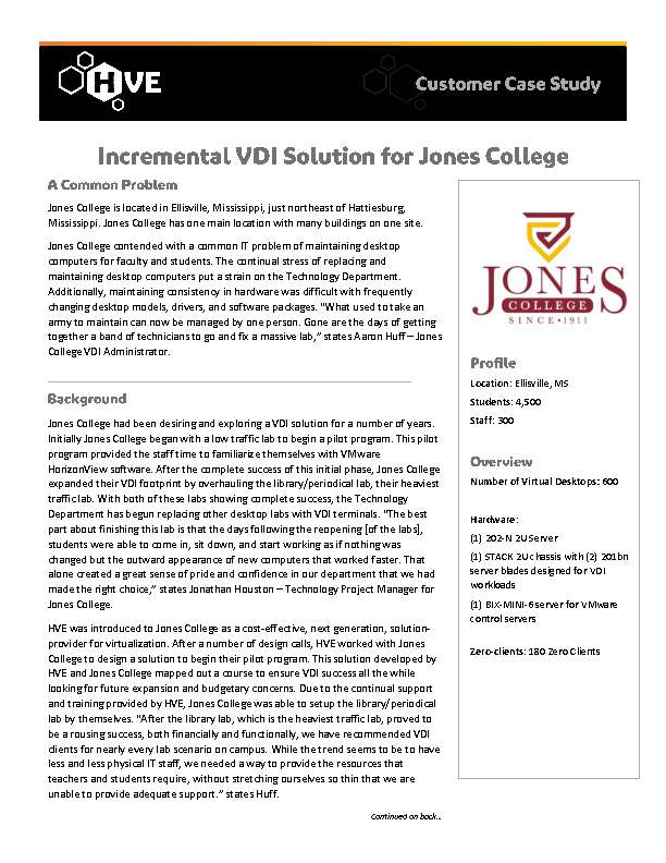 Incremental VDI Solution for Jones College